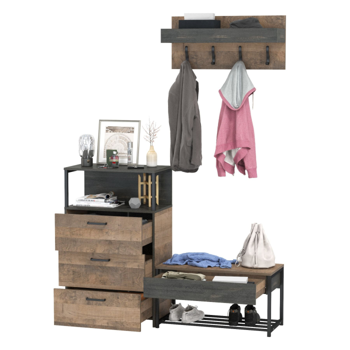 Прихожие, Обувница с сиденьем с комодом с тремя ящиками и вешалкой Трувор