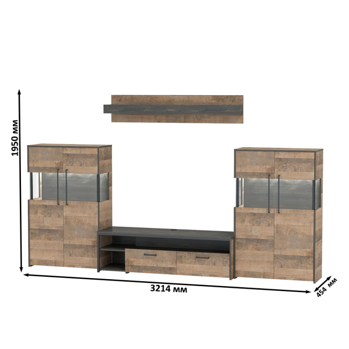 Стенки для гостиной, Мебель лофт с подсветкой для гостиной Трувор № 67