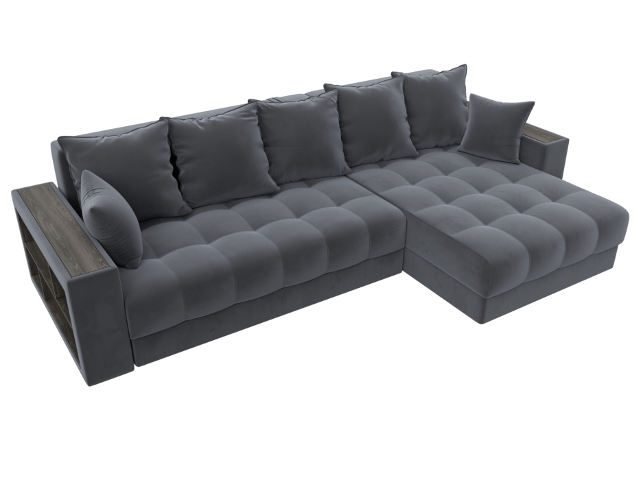 Диваны угловые в гостиную, Диван угловой с декором и полкой Лига-050 НПБ, велюр SEVEN