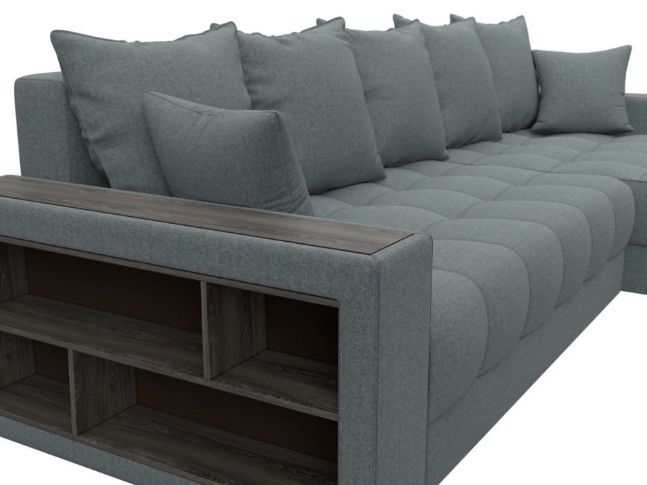 Диваны угловые в гостиную, Диван угловой с декором и полкой Лига-050 НПБ, рогожка Амур