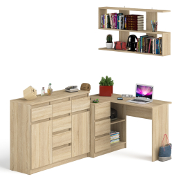 Стол компьютерный угловой Мори МС-16 левый с комодом МК1200.4 и навесной открытой полкой 1200