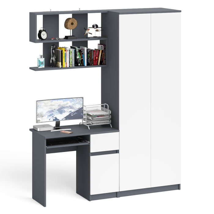 Домашние кабинеты, Компьютерный стол однотумбовый правый с ящиком и верхней полкой и платяной шкаф Мори МШ8001