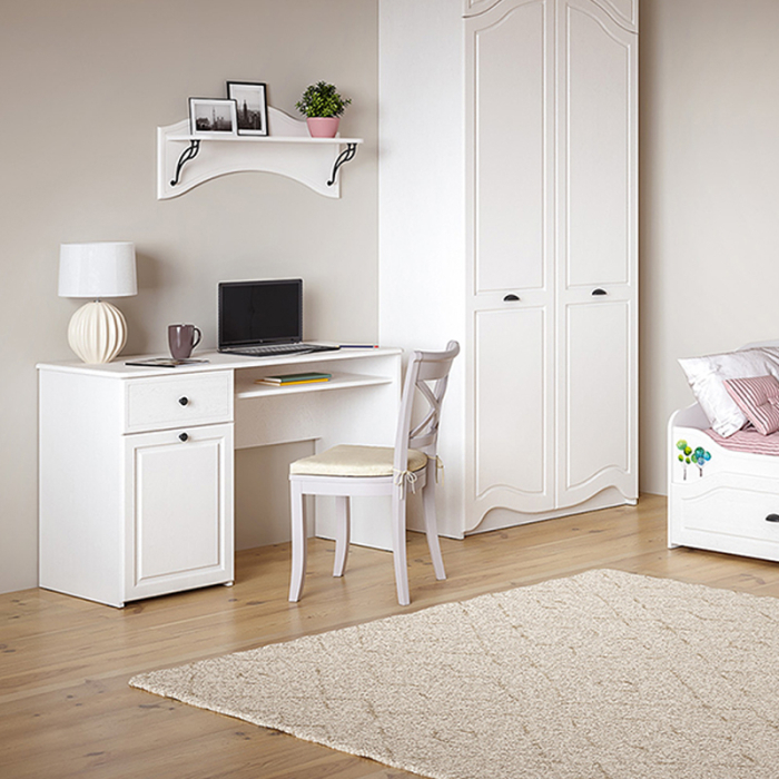 Письменные столы, Стол письменный Роуз 12.148 белый(тиснение Поры дерева)/ясень ваниль