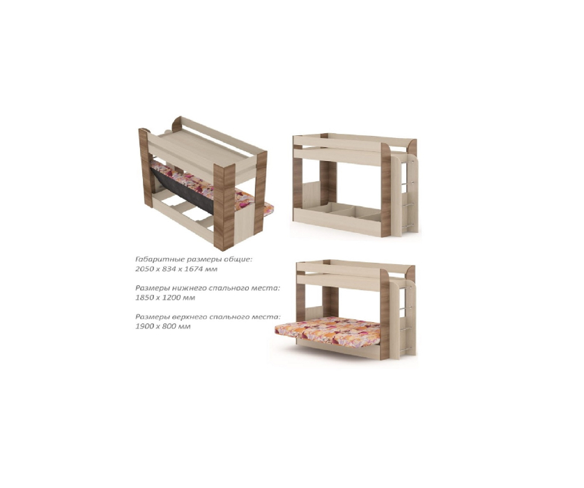 Для подростков, Кровать-диван Карамель 75 Ясень Анкор Светлый/Бодега Темный