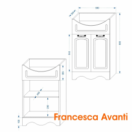 Тумба с раковиной Francesca Avanti Империя 60, 2 двери, с подсветкой (ум. Уют 60)