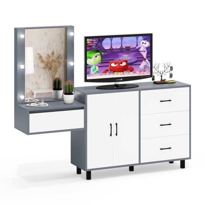 С зеркалом, Стол косметический навесной с подсветкой и тумба-комод 123-1204.