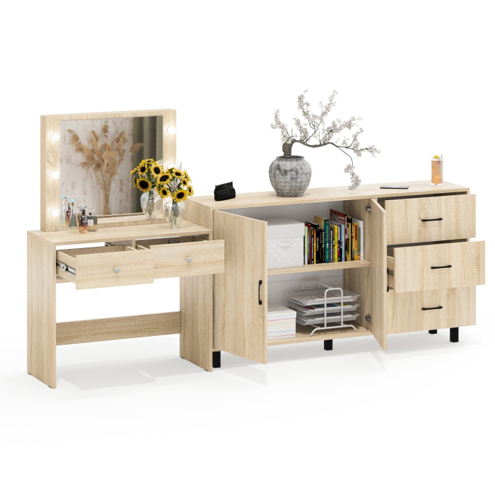 С зеркалом, Косметический столик с подсветкой СТ-5 в комплекте с комодом 123-1604