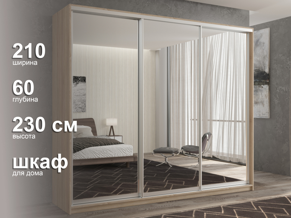 Шкафы-купе 3-х дверные, Шкаф-купе 3х дверный Кааппи 1 210х60