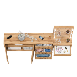 Косметический навесной столик с подсветкой и комод с ящиками и дверками 123-1604