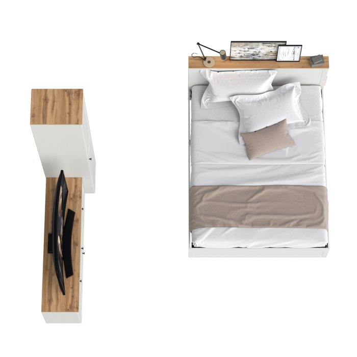 Спальные гарнитуры, Кровать Остин с ортопедическим основанием для матраса 1600х2000 с тумбой для аппаратуры и шкафом-пеналом