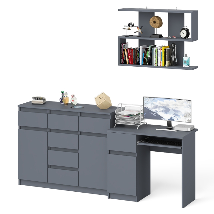 Прямые компьютерные столы, Навесная полка 900 Мори со столом компьютерным МС-1 левый и комодом МК1200.4