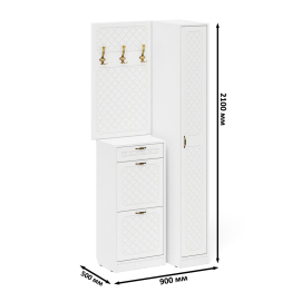 Высокая обувница с вешалкой с крючками и пеналом П-6-500 для прихожей фрезеровка ромб