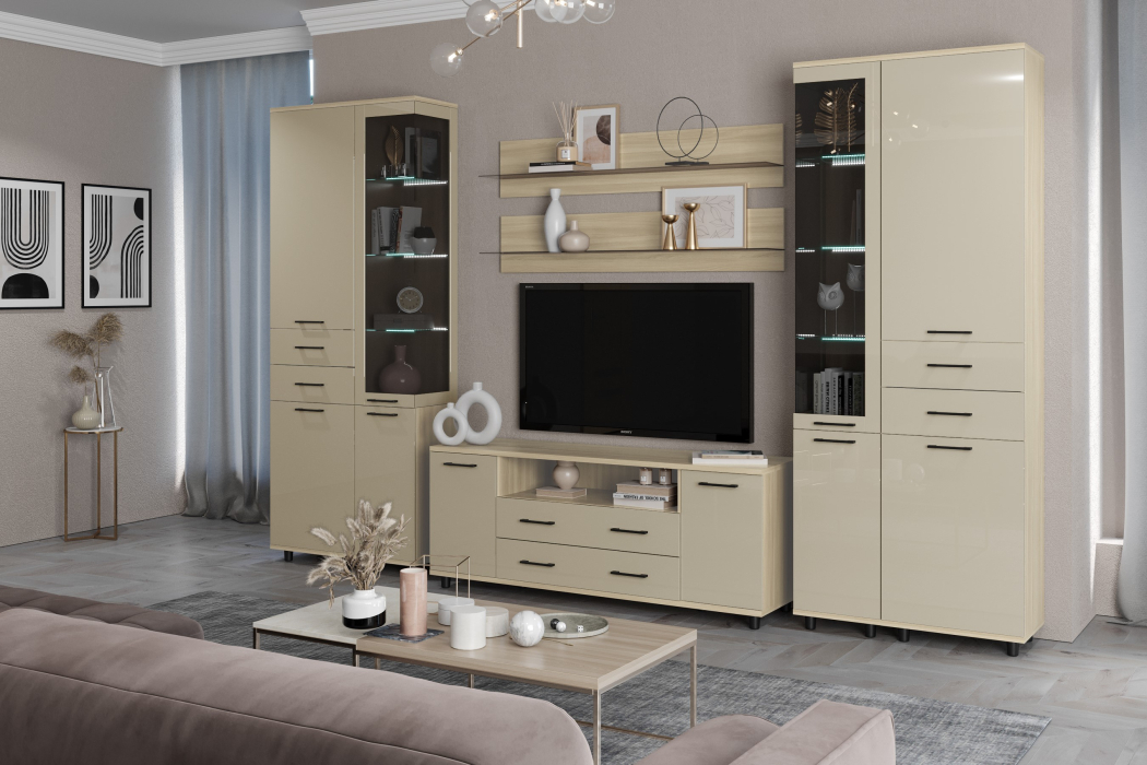 Стенки для гостиной, Модульная гостиная Грейс композиция 12  Ясень Асахи