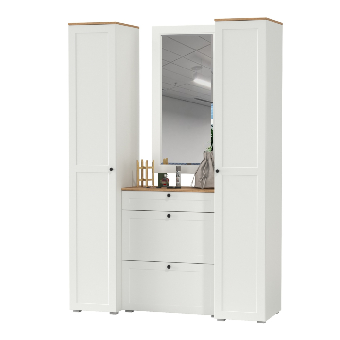 Прихожие, Тумба для обуви с зеркалом и два шкаф-пенала с полками Остин