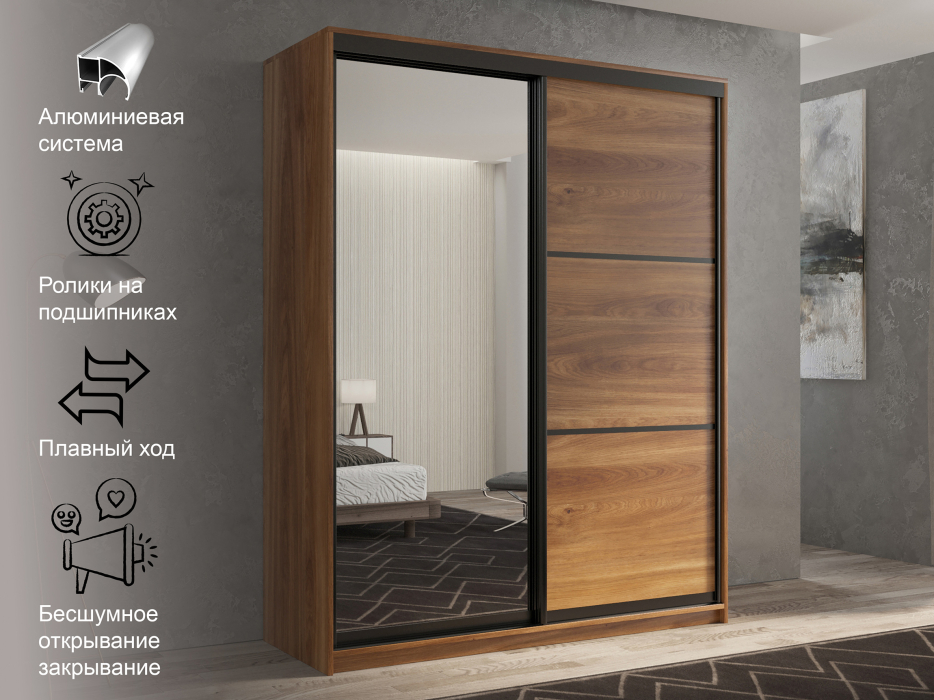 Шкафы-купе 2-х дверные, Шкаф-купе 2х дверный Кааппи 2 140х60