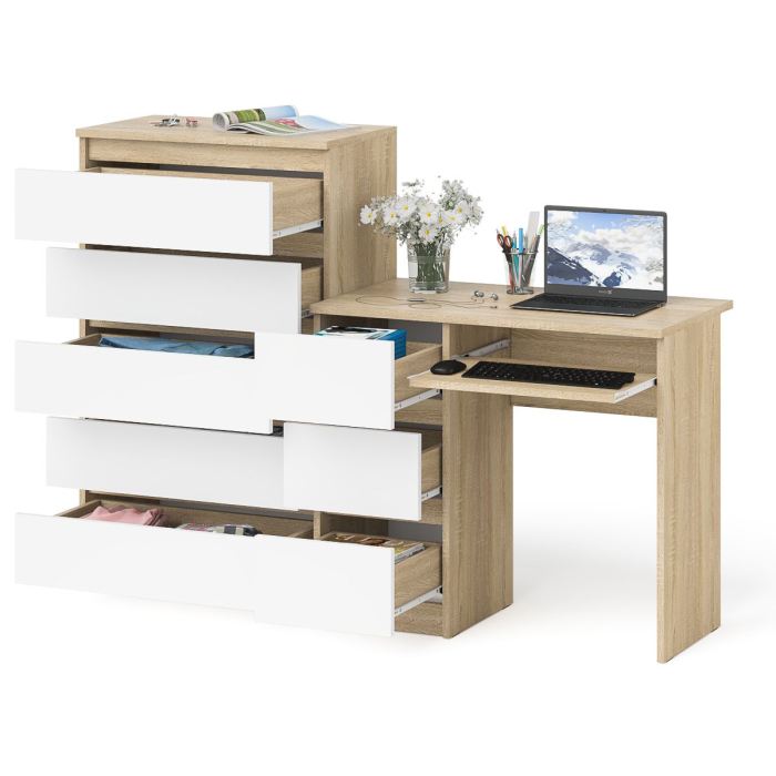 Домашние кабинеты, Комод высокий Мори МК700 5-ть ящиков и стол компьютерный Мори МС-6 левый