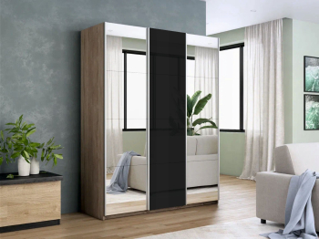 Шкаф-купе Прайм 3-х дверный Зеркала/Стекло черное/Доводчики 210х57х230