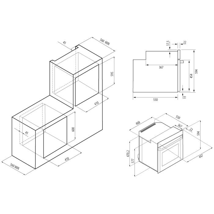Духовые шкафы, Духовой шкаф электрический BLUME 45 WH (независимый)