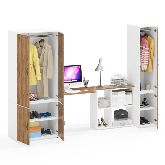 Домашние кабинеты, Пенал бельевой Лидер-8 23Б с рабочим столом-трансформером и шкафом МД 19Б