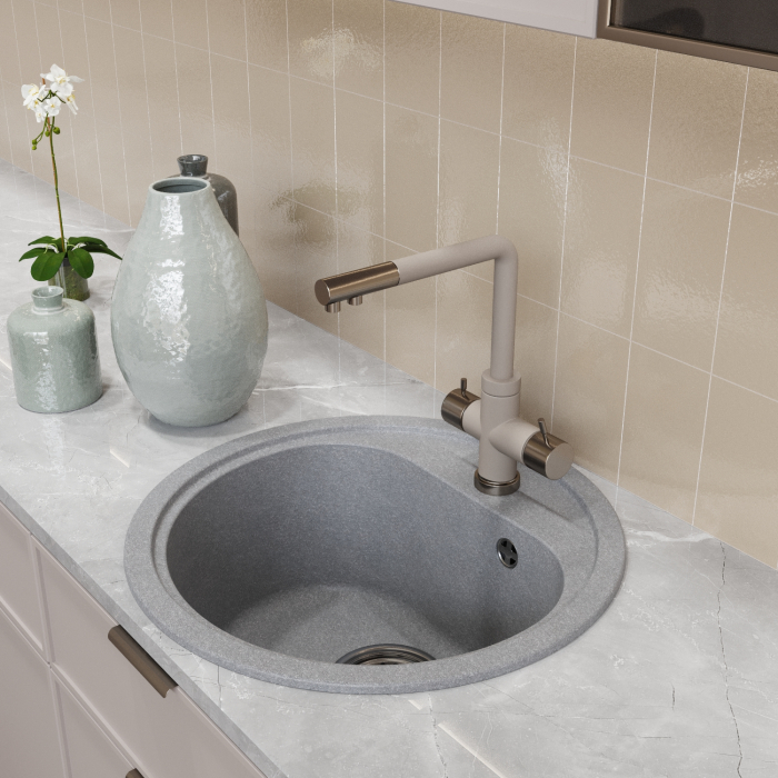 Кухонные мойки, Мойкa ML-GM10 круглая, 440мм (глуб. чаши 180) NEW*