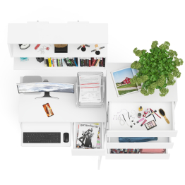 Стол компьютерный Мори МС-1 правый с высоким комодом на пять ящиков и навесной полкой