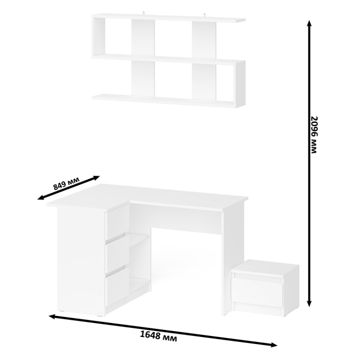 Угловые, Угловой стол компьютерный Мори МС-16 левый с тумбочкой с ящиком 400 и полкой на 1200