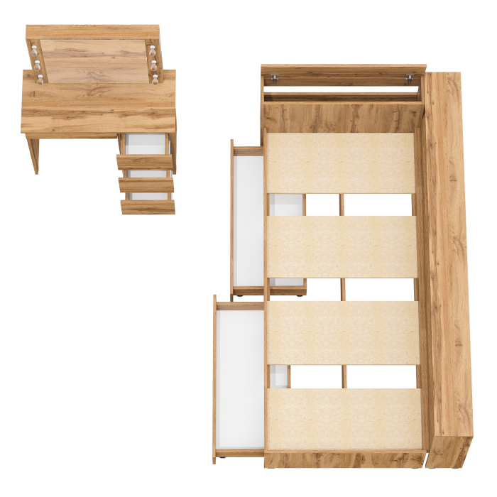 Спальные гарнитуры, Кровать с ящиками с прикроватным блоком для вещей Ксения 900 и столик косметический с подсветкой Сура