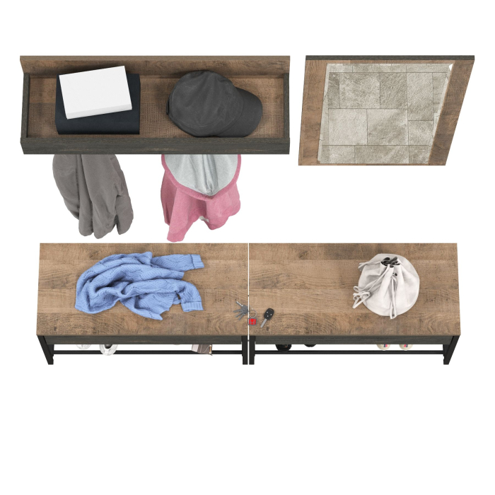 Прихожая, Две обувницы с сиденьем с зеркалом и вешалкой Трувор