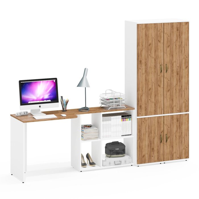 Домашние кабинеты, Пеналы для книг и учебников на пять полок Лидер-8 и стол-трансформер для учёбы