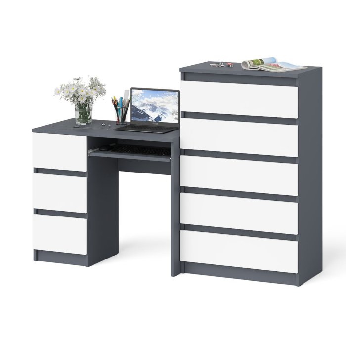 Домашние кабинеты, Комод высокий Мори МК700 5-ть ящиков и стол компьютерный Мори МС-6 левый