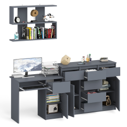 Тумба-комод Мори МК1200.4 с компьютерным столом МС-1 правый и открытой навесной полкой