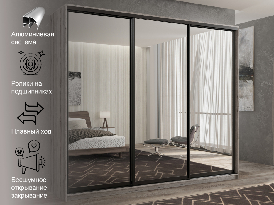 Шкафы-купе 3-х дверные, Шкаф-купе 3х дверный Кааппи 1 210х60