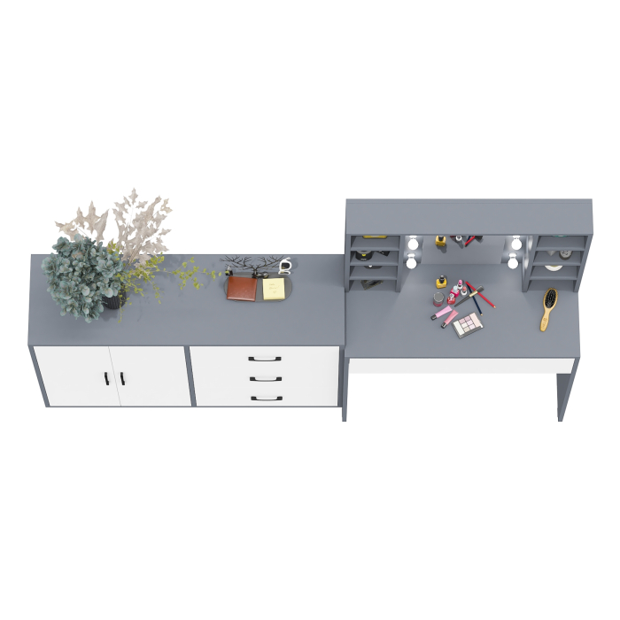 С зеркалом, Туалетный столик с подсветкой 115 и тумба-комод 123-1204