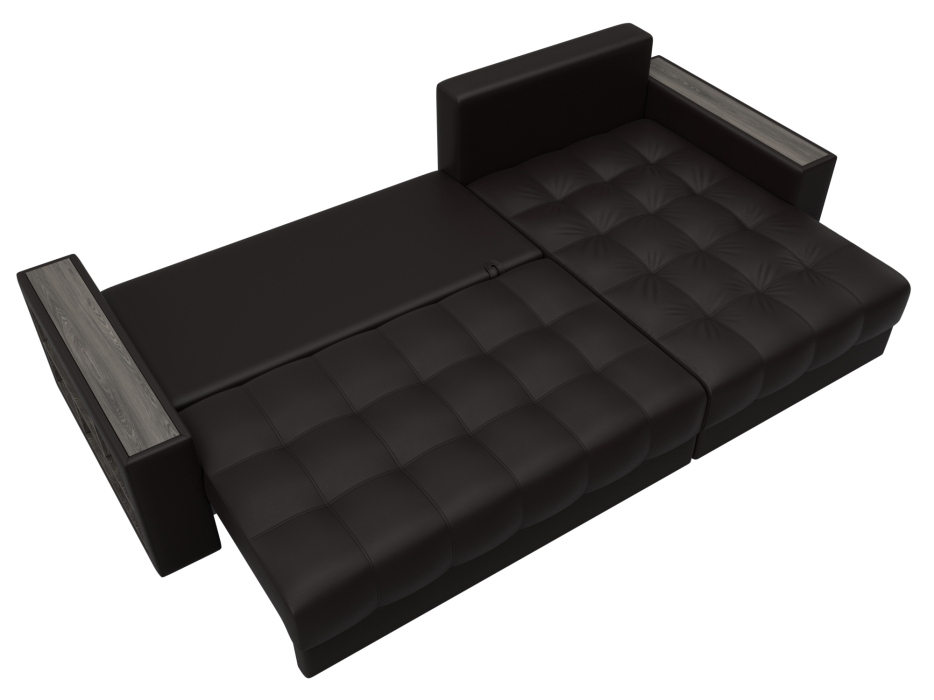 Диваны угловые в гостиную, Диван угловой с декором и полкой Лига-050 НПБ, экокожа GRIFON