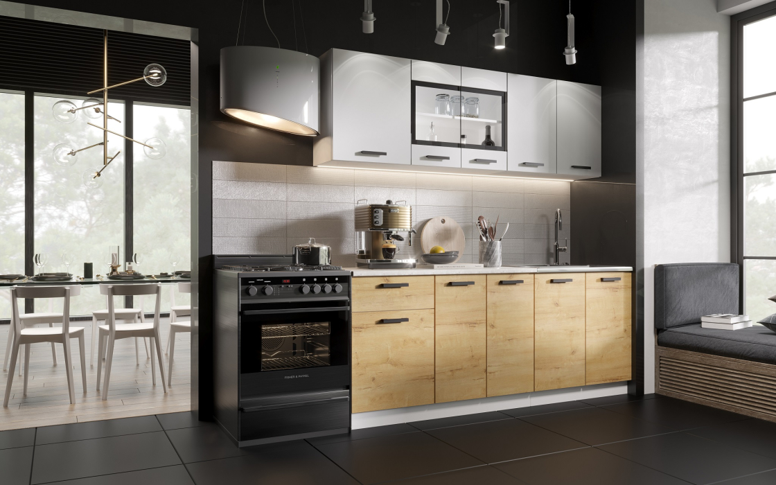 Кухонные гарнитуры, Кухня Хозяюшка Белый гладкий/Дуб Вотан 2,0м