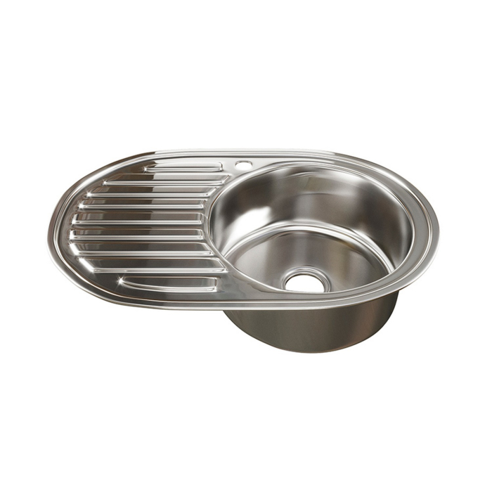 Кухонные мойки, Мойка овал 77х50 (0,8) прав вып 3 1/2 MIXLINE 18см с сифоном