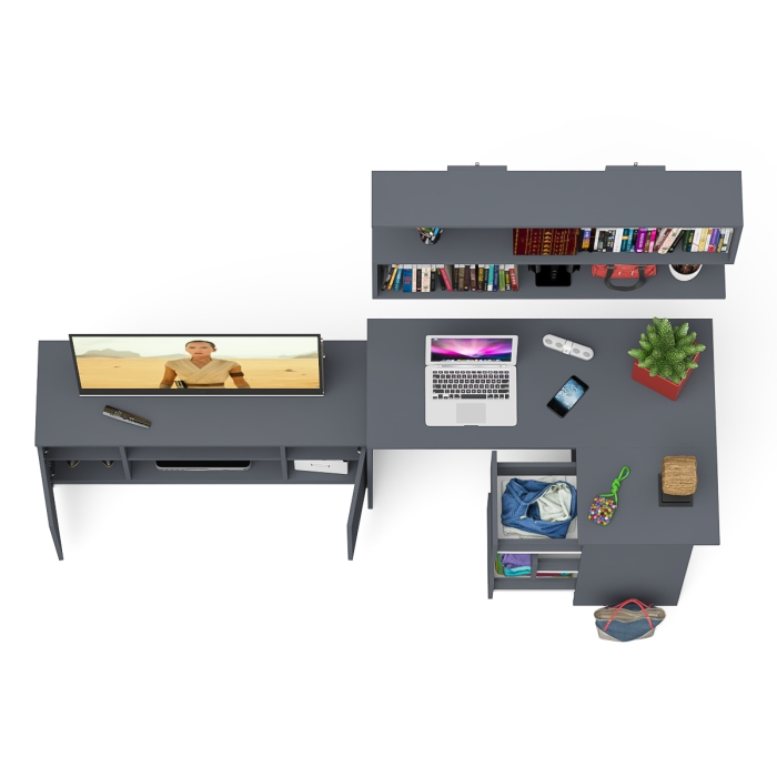 Домашние кабинеты, Стол угловой компьютерный Мори МС-16 правый с книжной полкой и ТВ-тумбой МТВ1200.1