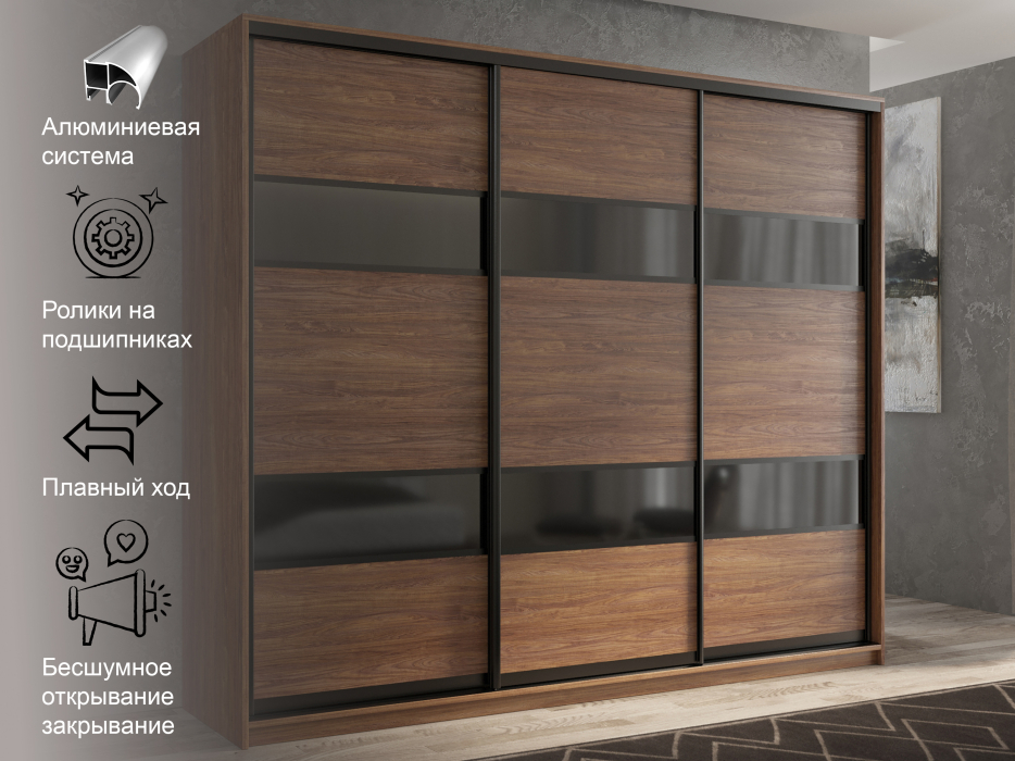 Шкафы-купе 3-х дверные, Шкаф-купе 3х дверный Кааппи 7 180х60