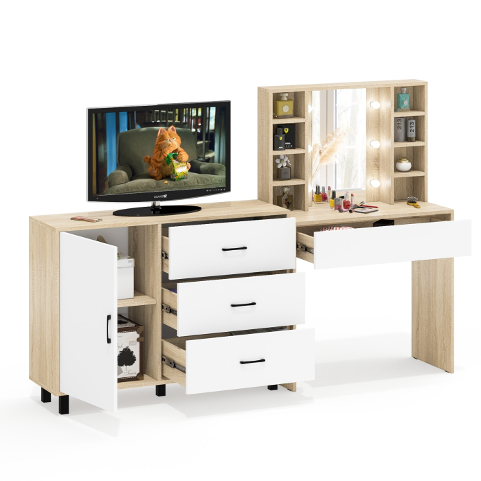 Туалетные столики, Туалетный столик с подсветкой 115 и комод с дверкой и 3-мя ящиками 122-1204