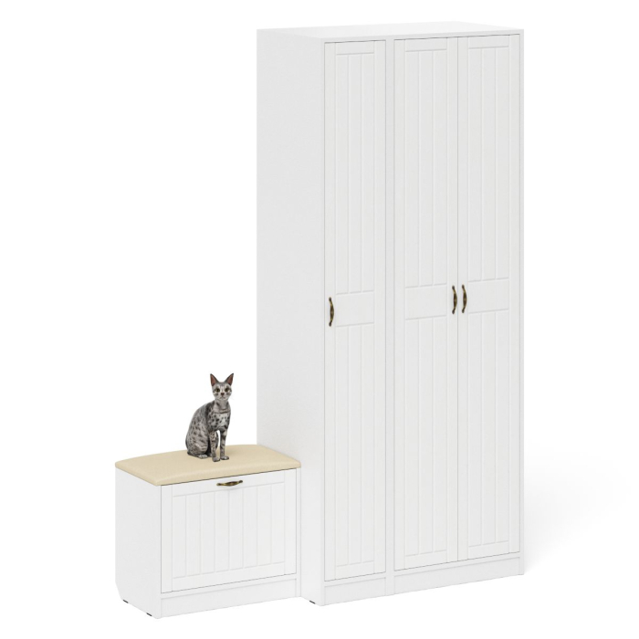 Прихожие, Шкаф с пеналом и тумбой для обуви с мягким сиденьем П-6-500 фрезеровка прованс