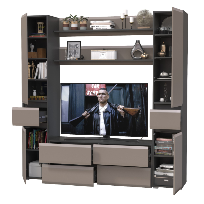 Стенки для гостиной, Два пенала с ящиком с двумя полочками и ТВ-тумбой Сидней