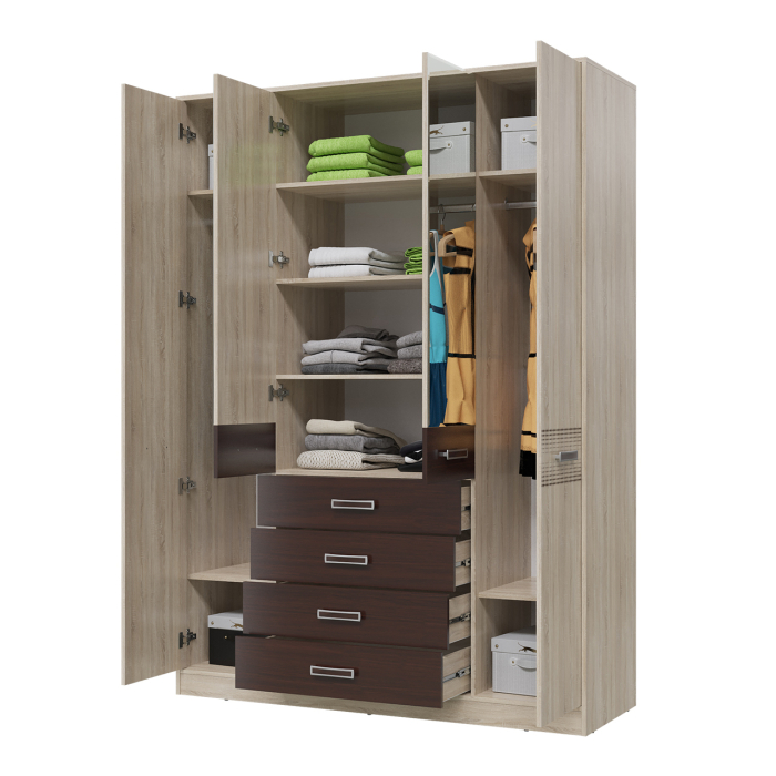 Шкафы распашные, Шкаф 4-х дверный с ящиками Румба