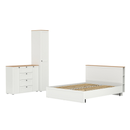 Двухспальная кровать с ортопедическим основанием Остин и платяной шкаф-пенал с тумбой-комодом