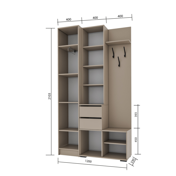 Прихожие, Прихожая Голд Бостон вешалка В2 с пеналом