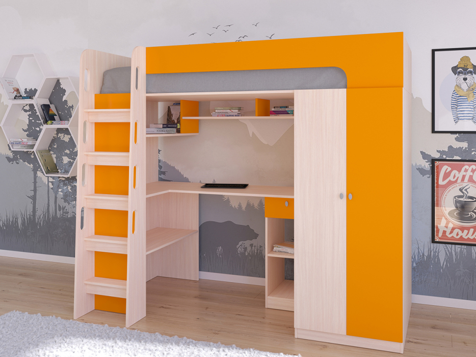 Кровати-чердаки, Кровать-чердак Астра 10 Дуб молочный