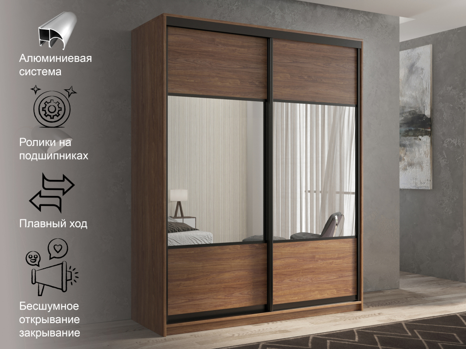 Шкафы-купе 2-х дверные, Шкаф-купе 2х дверный Кааппи 6 160х60