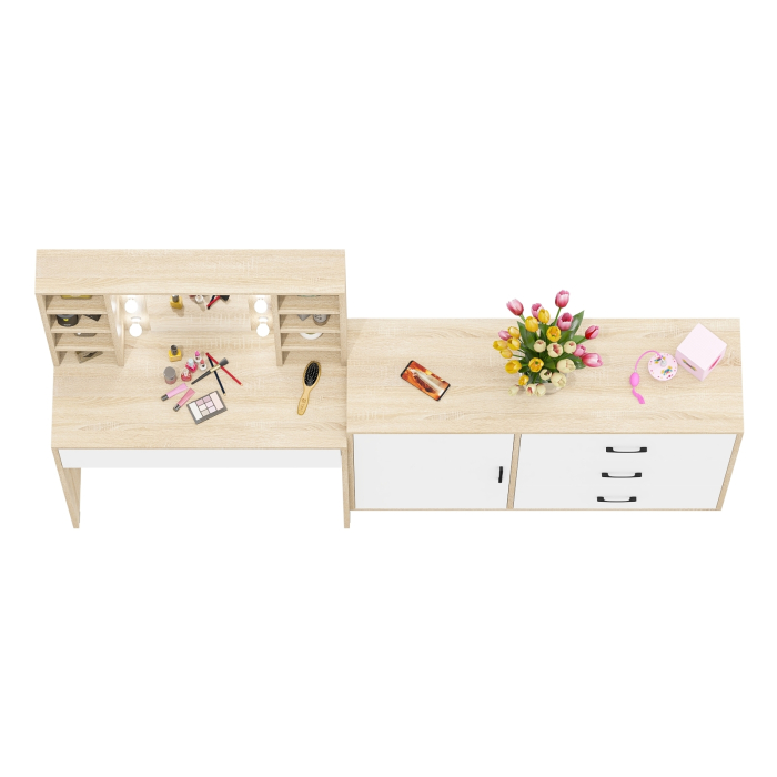 Туалетные столики, Туалетный столик с подсветкой 115 и комод с дверкой и 3-мя ящиками 122-1204