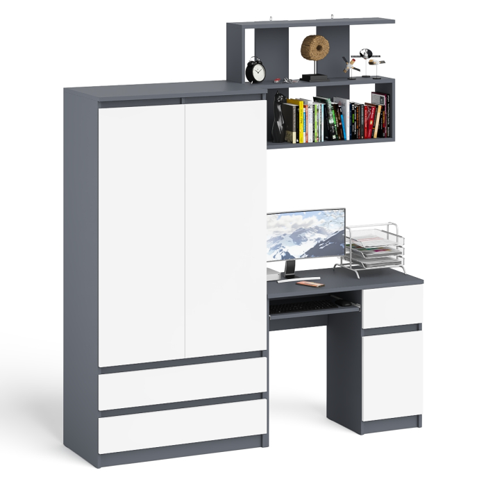 Домашние кабинеты, Стол компьютерный с ящиком МС-1 правый с навесной полкой и шкаф-комод МШ900.1 Мори