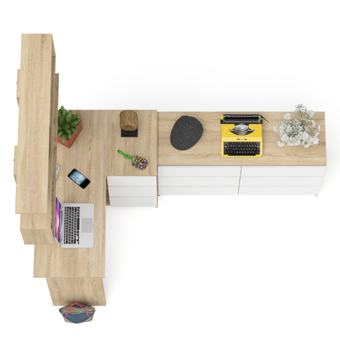 Домашние кабинеты, Стол угловой компьютерный Мори МС-16 правый с книжной полкой и комодом на шесть ящиков