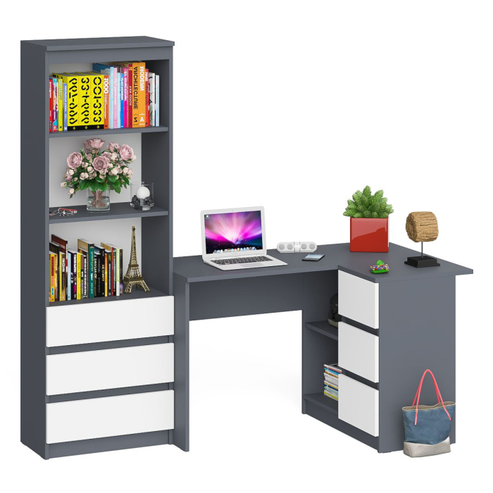 Домашние кабинеты, Стеллаж-комод три ящика Мори МСТ-600 с угловым компьютерным столом МС-16 тумба справа